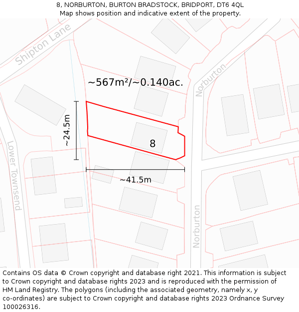 8, NORBURTON, BURTON BRADSTOCK, BRIDPORT, DT6 4QL: Plot and title map