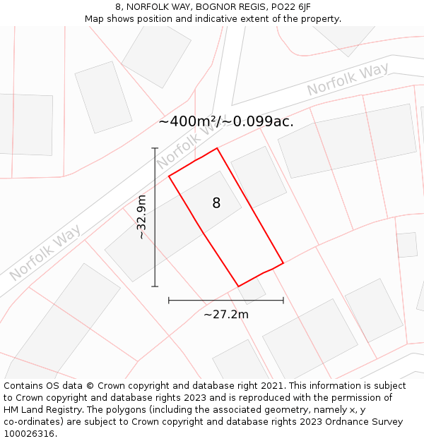 8, NORFOLK WAY, BOGNOR REGIS, PO22 6JF: Plot and title map