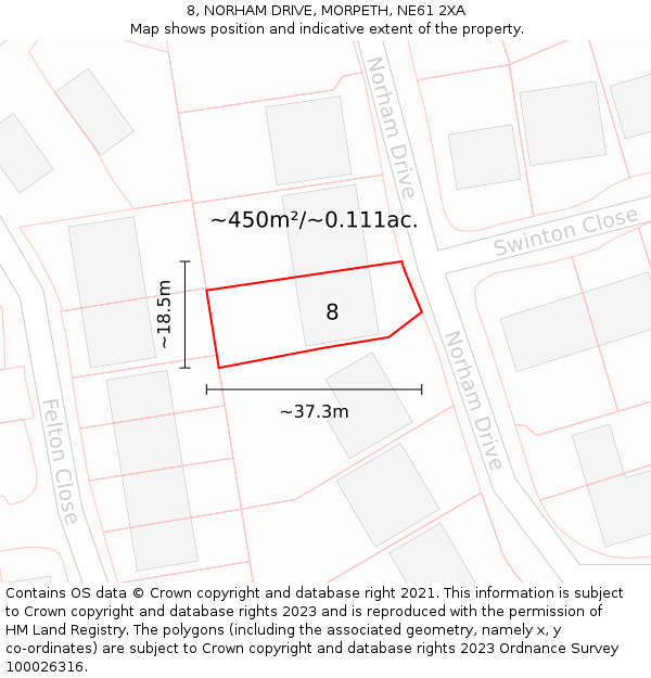 8, NORHAM DRIVE, MORPETH, NE61 2XA: Plot and title map