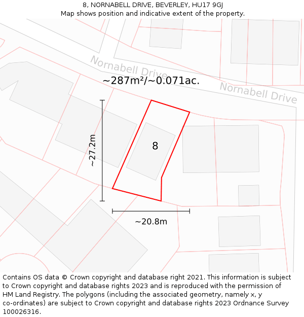 8, NORNABELL DRIVE, BEVERLEY, HU17 9GJ: Plot and title map