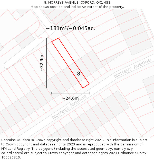 8, NORREYS AVENUE, OXFORD, OX1 4SS: Plot and title map