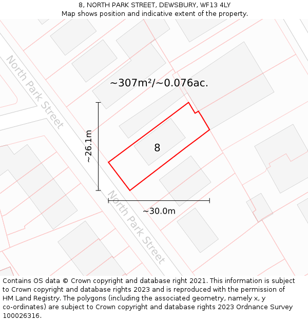 8, NORTH PARK STREET, DEWSBURY, WF13 4LY: Plot and title map