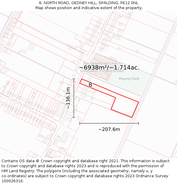 8, NORTH ROAD, GEDNEY HILL, SPALDING, PE12 0NL: Plot and title map