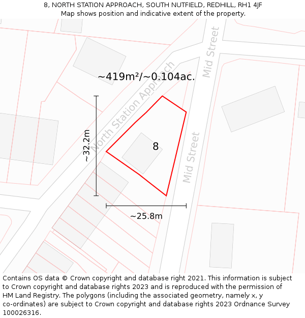 8, NORTH STATION APPROACH, SOUTH NUTFIELD, REDHILL, RH1 4JF: Plot and title map