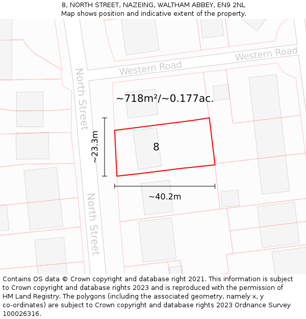 8, NORTH STREET, NAZEING, WALTHAM ABBEY, EN9 2NL: Plot and title map