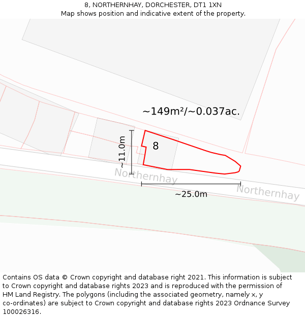 8, NORTHERNHAY, DORCHESTER, DT1 1XN: Plot and title map