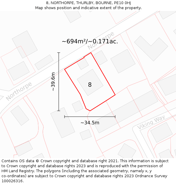 8, NORTHORPE, THURLBY, BOURNE, PE10 0HJ: Plot and title map