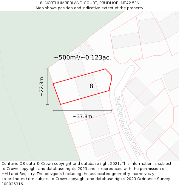 8, NORTHUMBERLAND COURT, PRUDHOE, NE42 5FN: Plot and title map