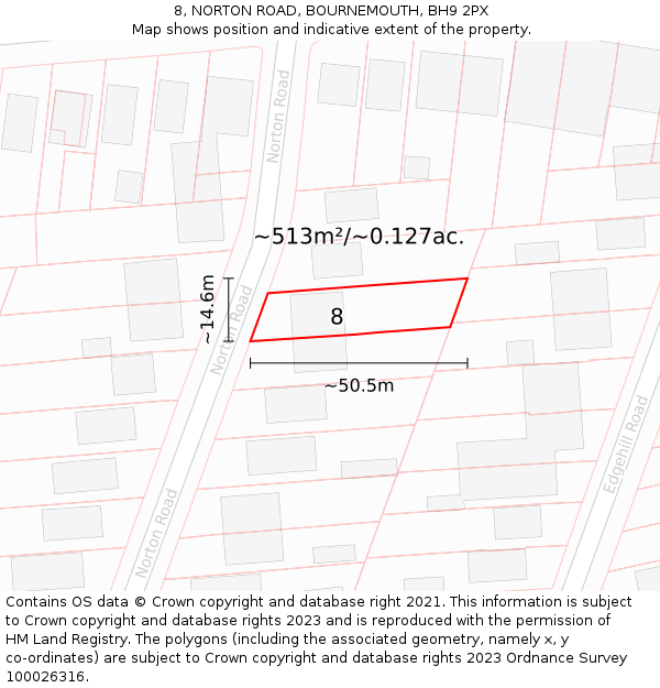 8, NORTON ROAD, BOURNEMOUTH, BH9 2PX: Plot and title map