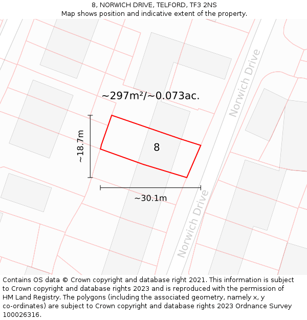 8, NORWICH DRIVE, TELFORD, TF3 2NS: Plot and title map