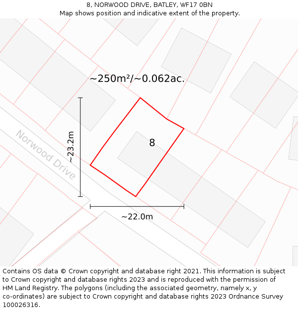 8, NORWOOD DRIVE, BATLEY, WF17 0BN: Plot and title map