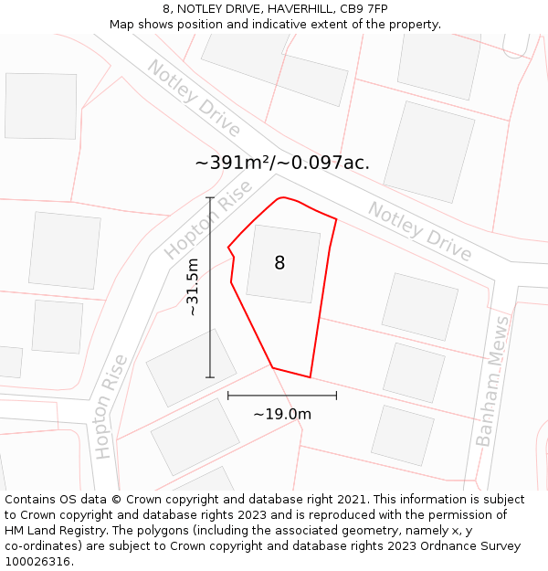 8, NOTLEY DRIVE, HAVERHILL, CB9 7FP: Plot and title map