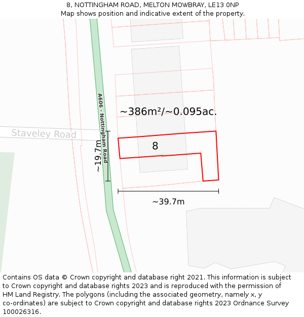 8, NOTTINGHAM ROAD, MELTON MOWBRAY, LE13 0NP: Plot and title map