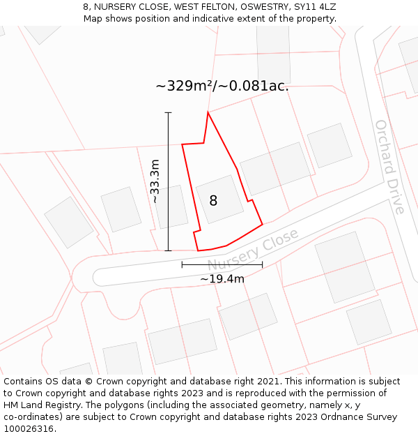 8, NURSERY CLOSE, WEST FELTON, OSWESTRY, SY11 4LZ: Plot and title map