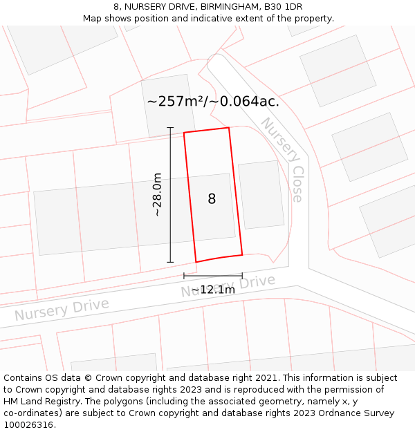 8, NURSERY DRIVE, BIRMINGHAM, B30 1DR: Plot and title map