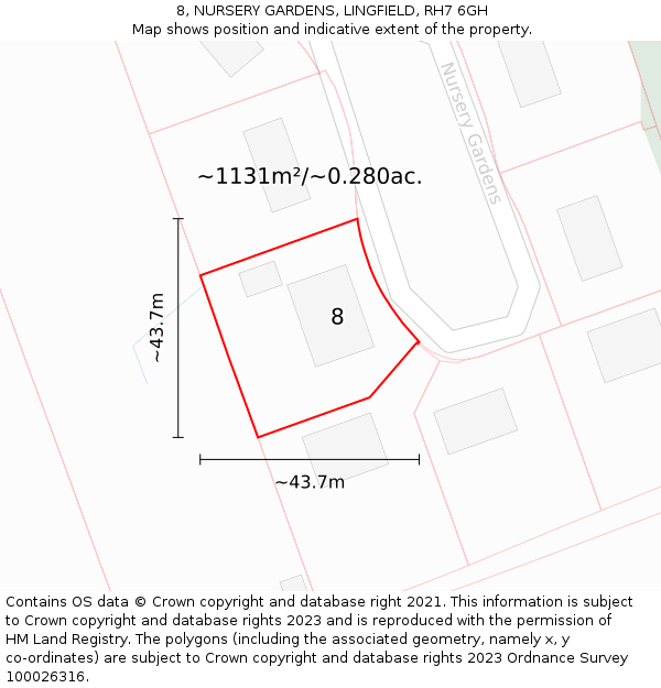 8, NURSERY GARDENS, LINGFIELD, RH7 6GH: Plot and title map