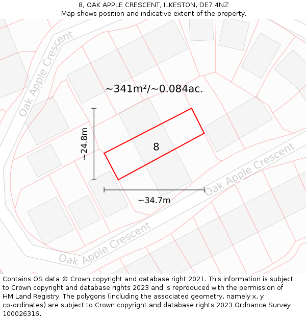 8, OAK APPLE CRESCENT, ILKESTON, DE7 4NZ: Plot and title map