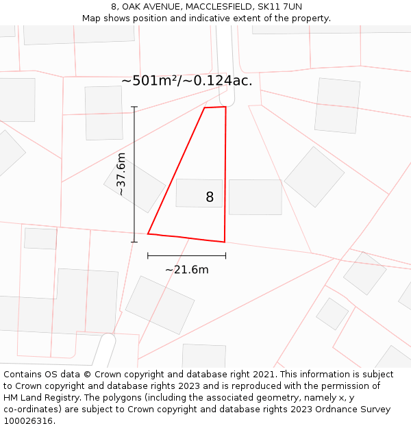 8, OAK AVENUE, MACCLESFIELD, SK11 7UN: Plot and title map