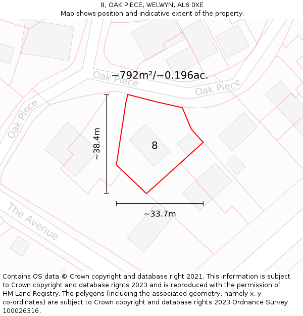 8, OAK PIECE, WELWYN, AL6 0XE: Plot and title map