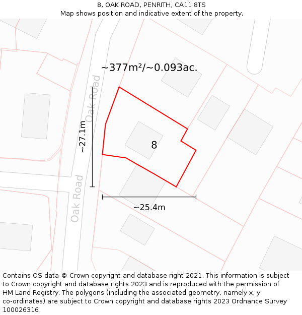 8, OAK ROAD, PENRITH, CA11 8TS: Plot and title map