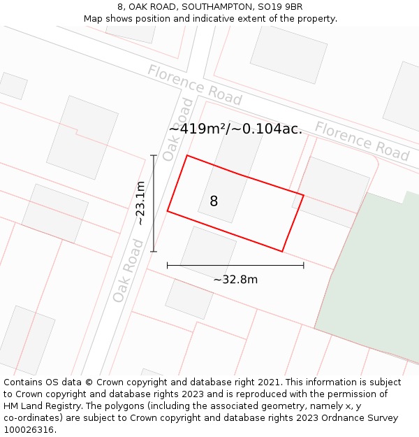 8, OAK ROAD, SOUTHAMPTON, SO19 9BR: Plot and title map