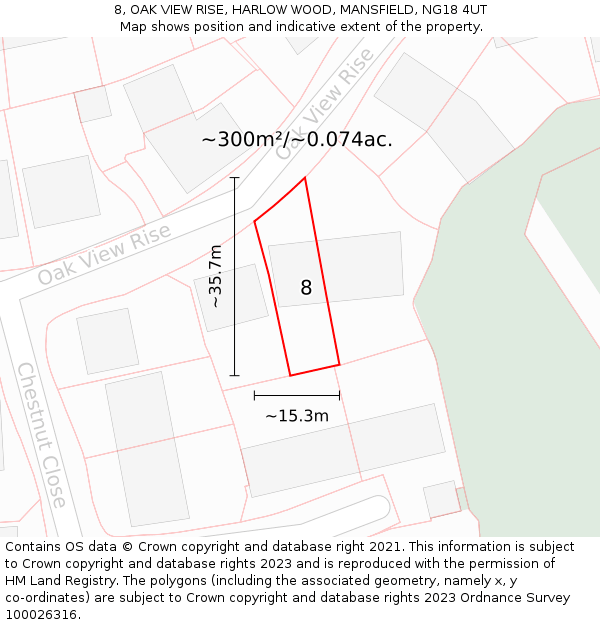 8, OAK VIEW RISE, HARLOW WOOD, MANSFIELD, NG18 4UT: Plot and title map