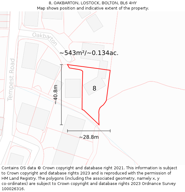 8, OAKBARTON, LOSTOCK, BOLTON, BL6 4HY: Plot and title map