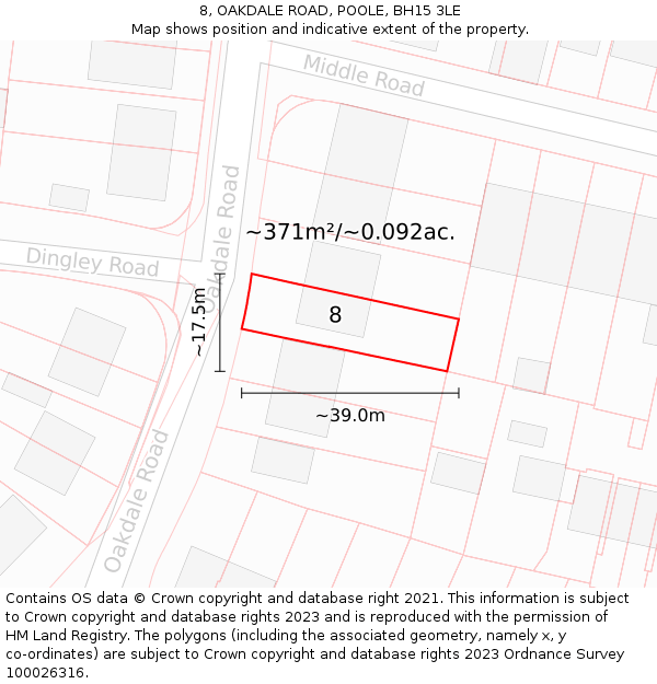 8, OAKDALE ROAD, POOLE, BH15 3LE: Plot and title map