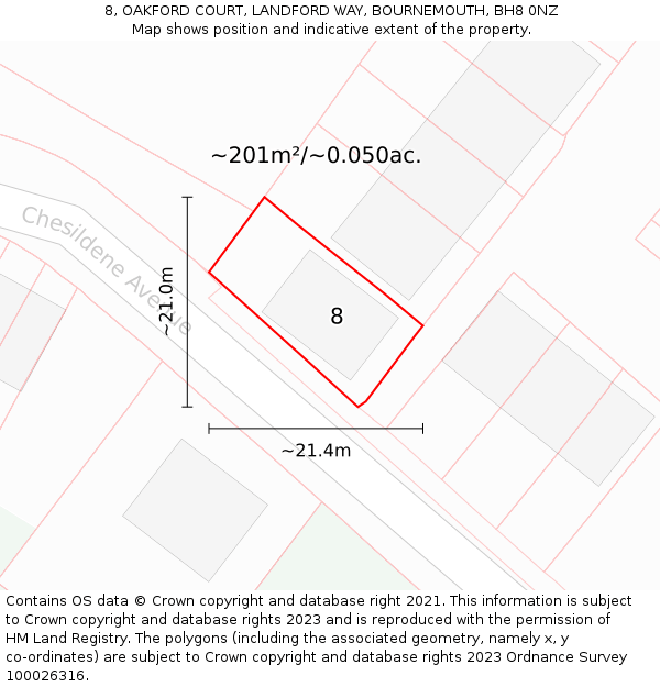 8, OAKFORD COURT, LANDFORD WAY, BOURNEMOUTH, BH8 0NZ: Plot and title map