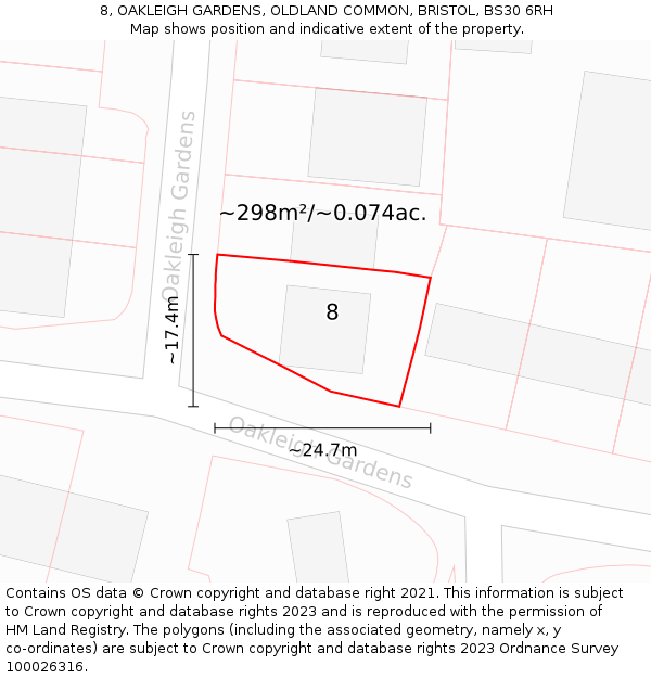 8, OAKLEIGH GARDENS, OLDLAND COMMON, BRISTOL, BS30 6RH: Plot and title map