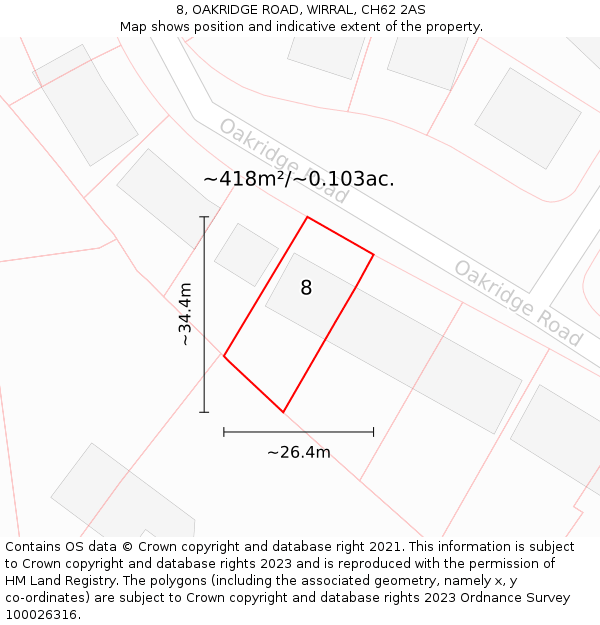 8, OAKRIDGE ROAD, WIRRAL, CH62 2AS: Plot and title map