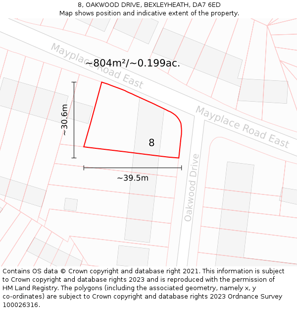 8, OAKWOOD DRIVE, BEXLEYHEATH, DA7 6ED: Plot and title map