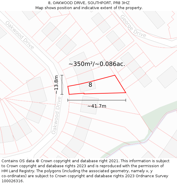 8, OAKWOOD DRIVE, SOUTHPORT, PR8 3HZ: Plot and title map