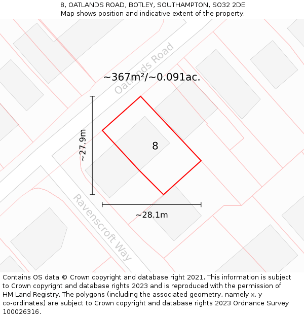 8, OATLANDS ROAD, BOTLEY, SOUTHAMPTON, SO32 2DE: Plot and title map