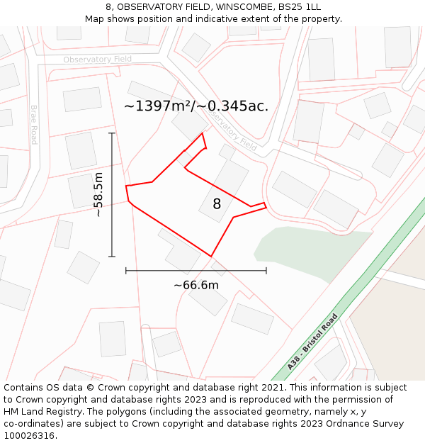 8, OBSERVATORY FIELD, WINSCOMBE, BS25 1LL: Plot and title map