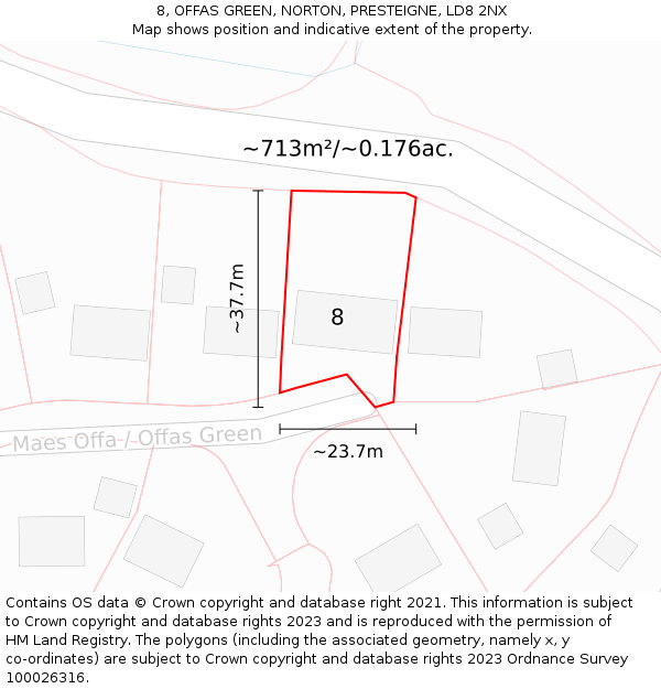 8, OFFAS GREEN, NORTON, PRESTEIGNE, LD8 2NX: Plot and title map