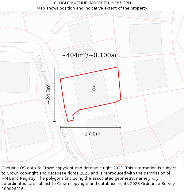 8, OGLE AVENUE, MORPETH, NE61 2PN: Plot and title map