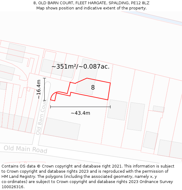 8, OLD BARN COURT, FLEET HARGATE, SPALDING, PE12 8LZ: Plot and title map