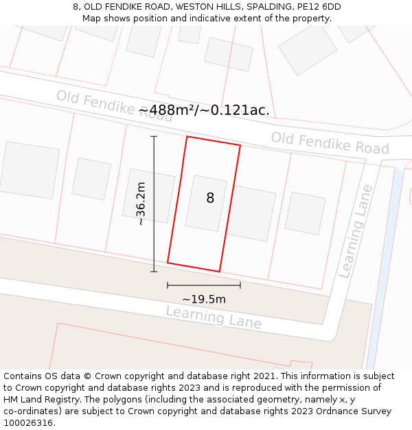 8, OLD FENDIKE ROAD, WESTON HILLS, SPALDING, PE12 6DD: Plot and title map