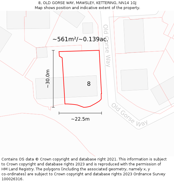 8, OLD GORSE WAY, MAWSLEY, KETTERING, NN14 1GJ: Plot and title map