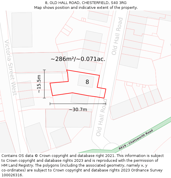 8, OLD HALL ROAD, CHESTERFIELD, S40 3RG: Plot and title map