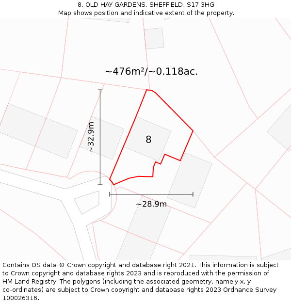 8, OLD HAY GARDENS, SHEFFIELD, S17 3HG: Plot and title map