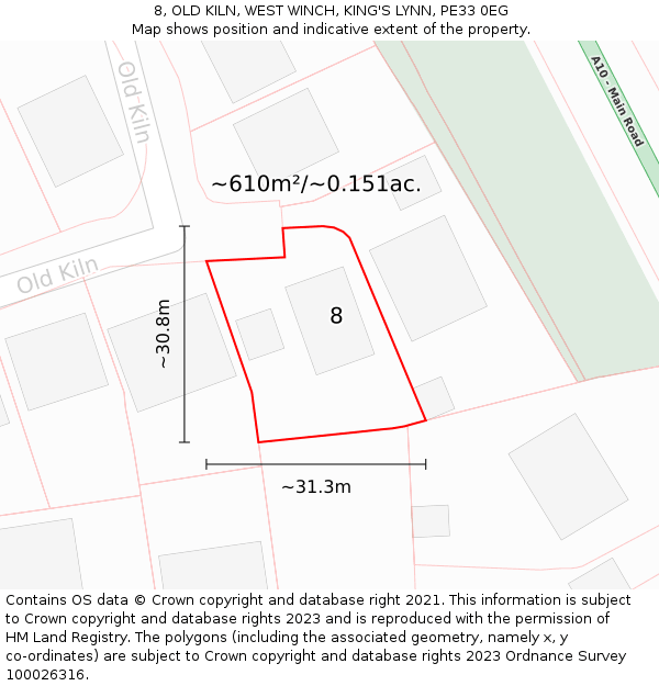 8, OLD KILN, WEST WINCH, KING'S LYNN, PE33 0EG: Plot and title map