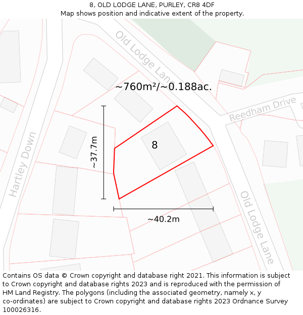 8, OLD LODGE LANE, PURLEY, CR8 4DF: Plot and title map