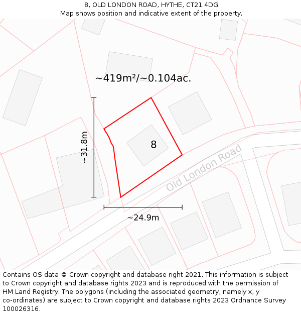 8, OLD LONDON ROAD, HYTHE, CT21 4DG: Plot and title map