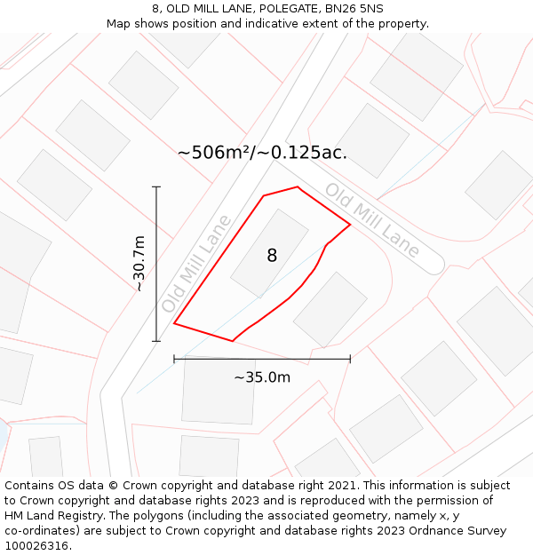 8, OLD MILL LANE, POLEGATE, BN26 5NS: Plot and title map