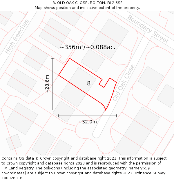 8, OLD OAK CLOSE, BOLTON, BL2 6SF: Plot and title map