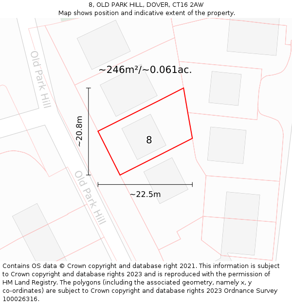 8, OLD PARK HILL, DOVER, CT16 2AW: Plot and title map