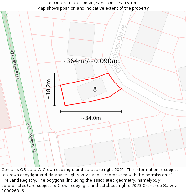 8, OLD SCHOOL DRIVE, STAFFORD, ST16 1RL: Plot and title map