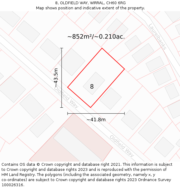 8, OLDFIELD WAY, WIRRAL, CH60 6RG: Plot and title map